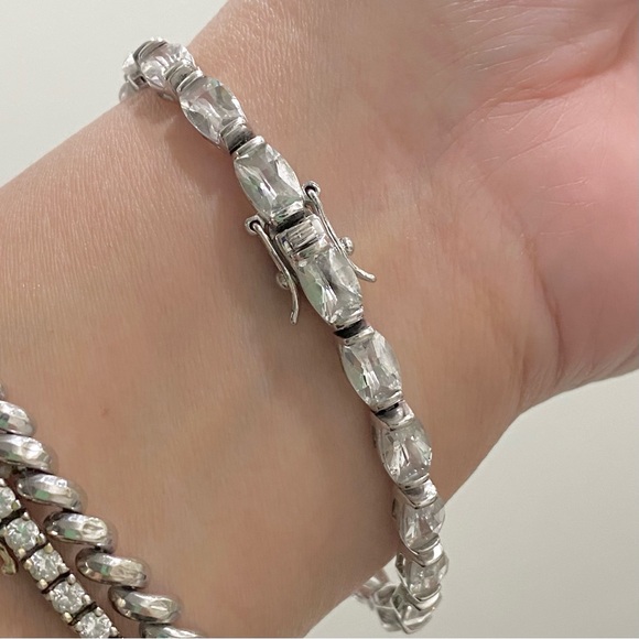 Vintage FAS 925 Stamped Sterling Silver CZ Cubic Zirconia Tennis Bracelet - Picture 6 of 16